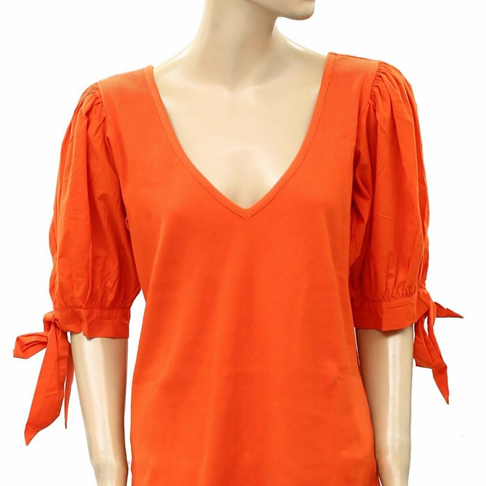 Anthropologie Maeve Orange Puff Sleeve Blouse - size small - Picture 5 of 7